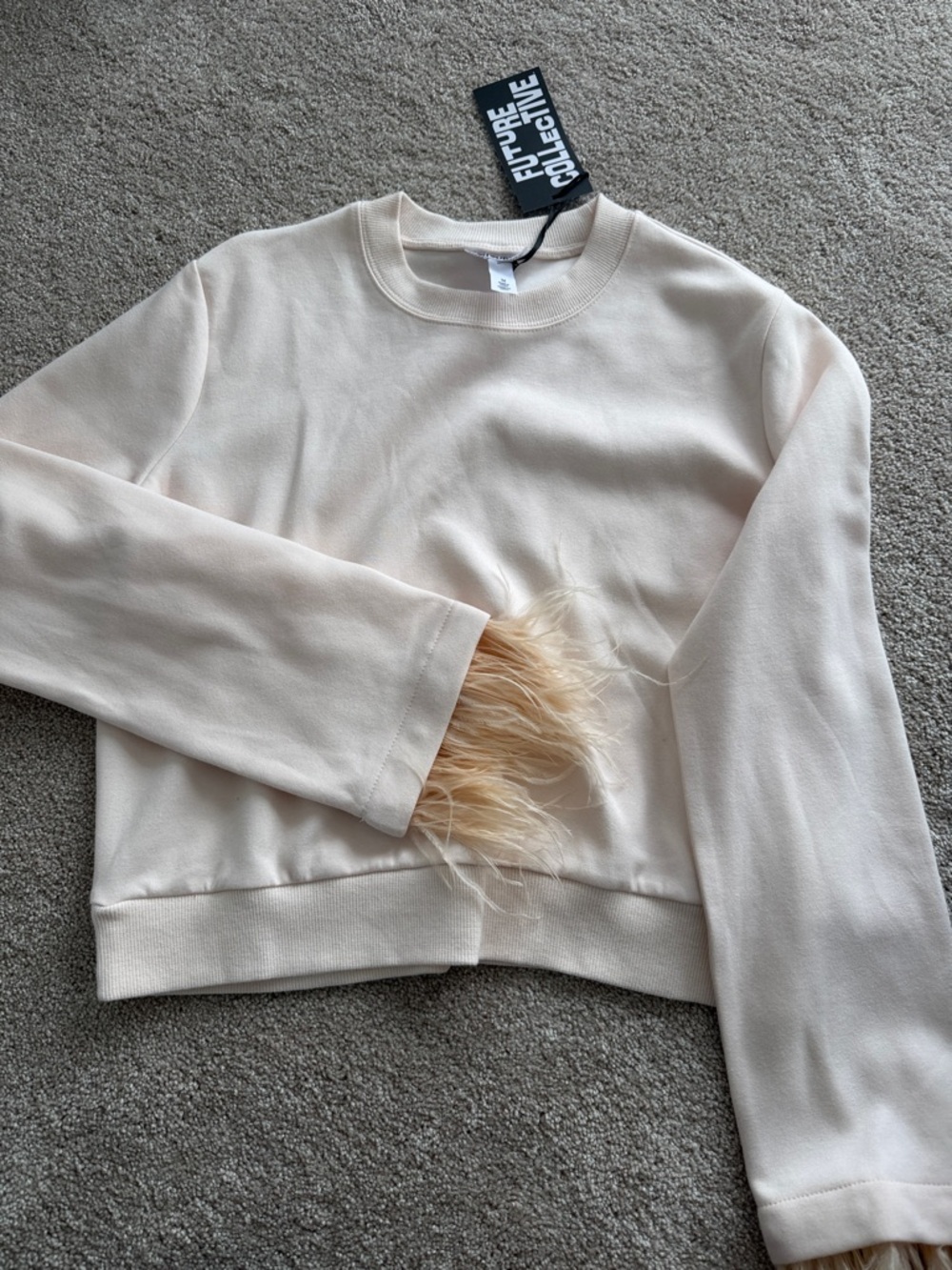 Removable Feather Cuff Sweatshirt